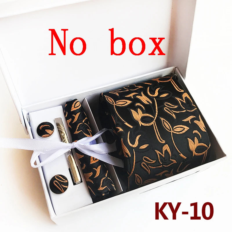 tie set for men gift box for men gravata luxury designer brand 8 cm Jacquard Necktie Pocket Square Clip cufflinks