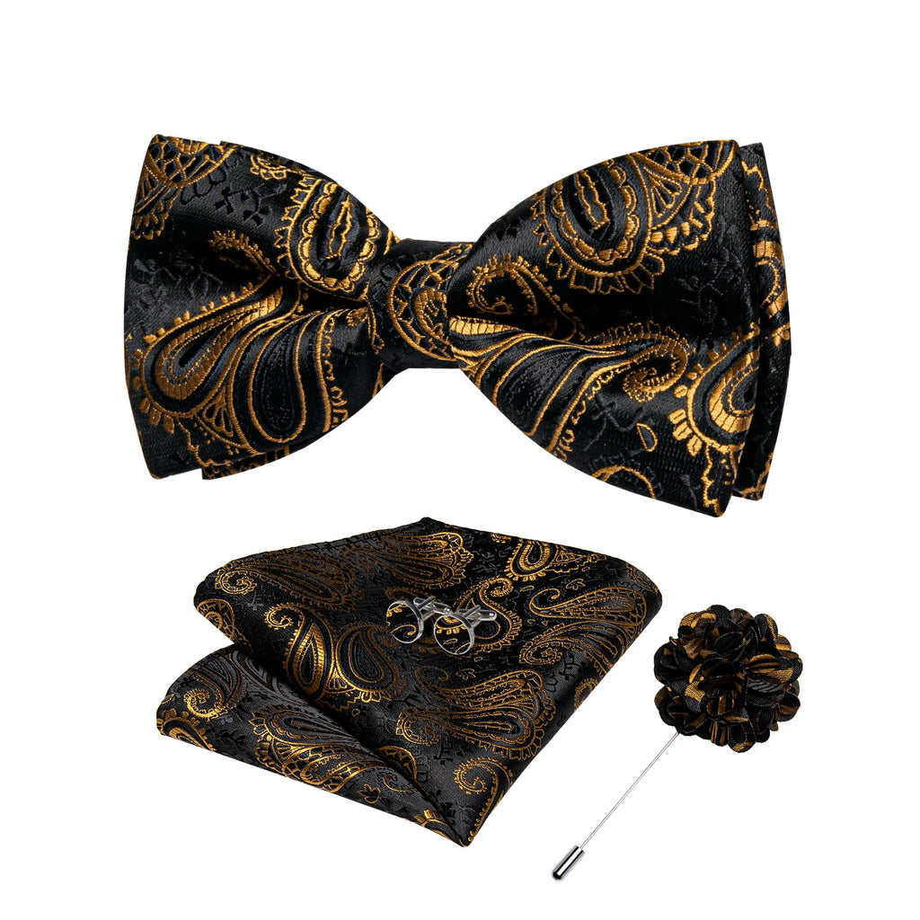 Wedding Bow Tie for Men Classic Red Pre-tied Bowtie Cufflinks Corsage Set for Party Butterfly Knot Gift Man Accessories
