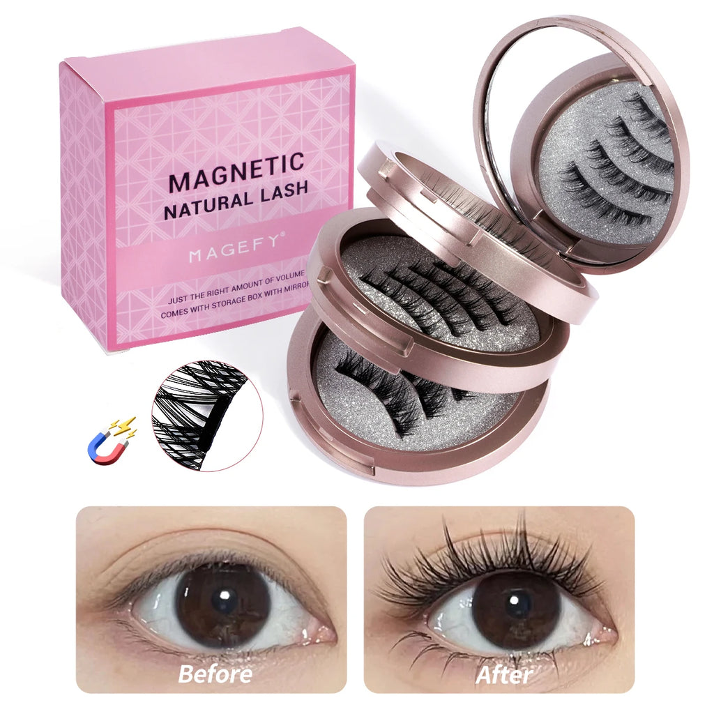 MAGEFY 3 Pairs Magnetic Eyelashes with Applicator Glue Free Reusable Magnetic Lashes Multiple Styles Natural Anime Magnetic Lash