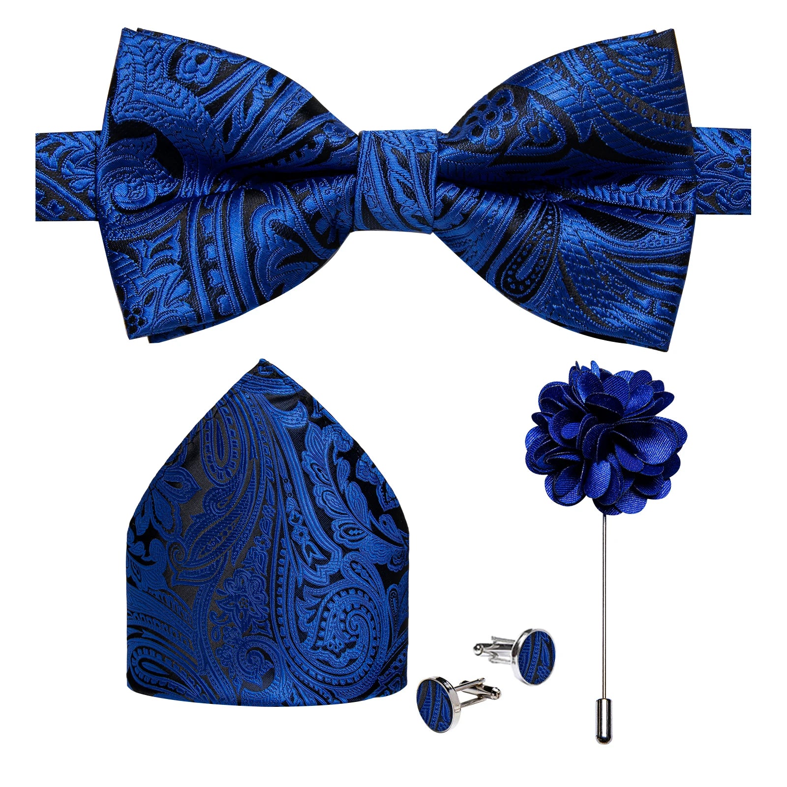 Wedding Bow Tie for Men Classic Red Pre-tied Bowtie Cufflinks Corsage Set for Party Butterfly Knot Gift Man Accessories