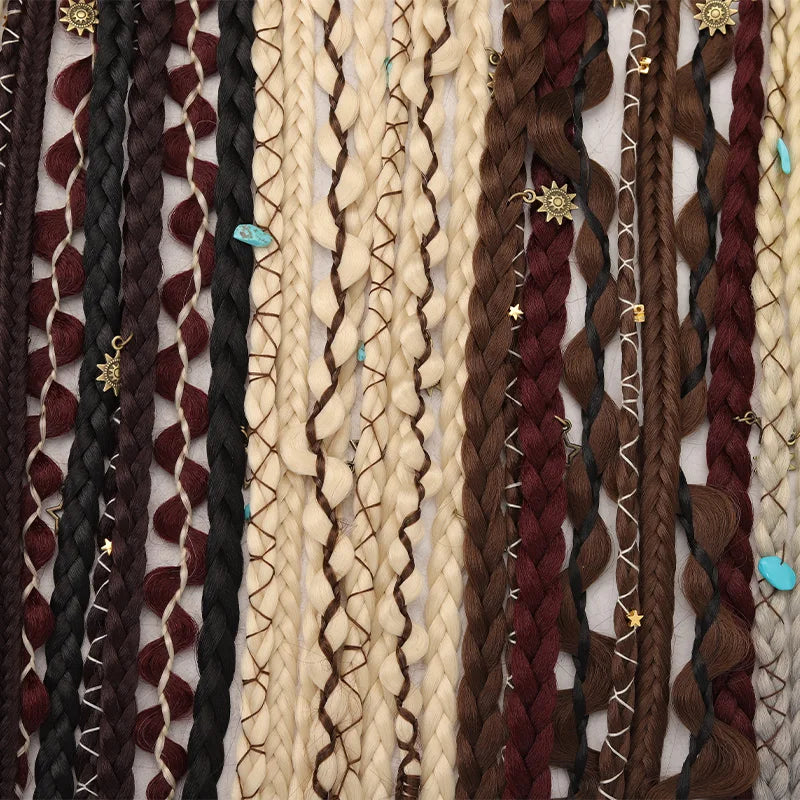 Bohemian Long Hair Braid Hand Woven Wig Braid with Decorative Hair Accessories Easy to Wear Synthetic Hair Clip Braid  synthetic