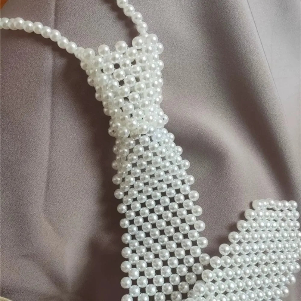Fashion Elegant Shirt Tie Weaving Beaded Collar Women Necktie Night Club Female Neckwear