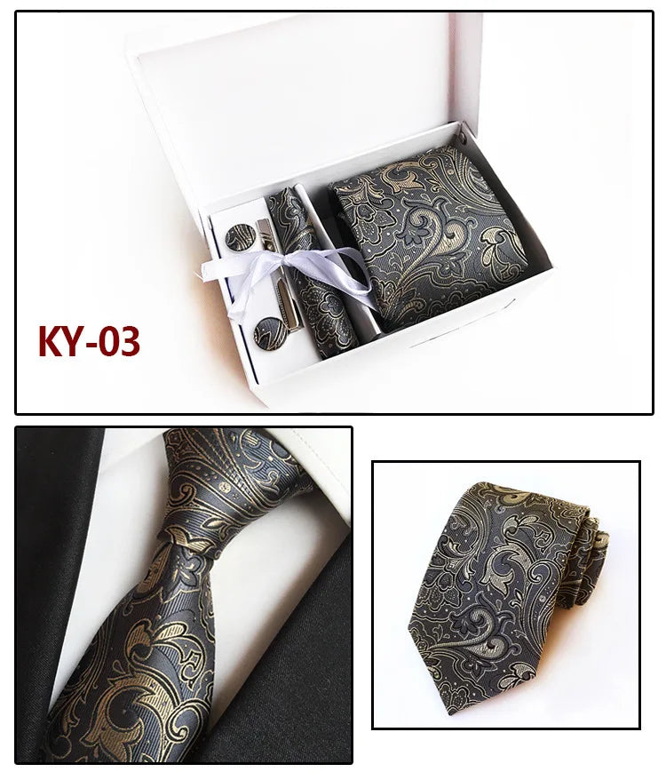 tie set for men gift box for men gravata luxury designer brand 8 cm Jacquard Necktie Pocket Square Clip cufflinks