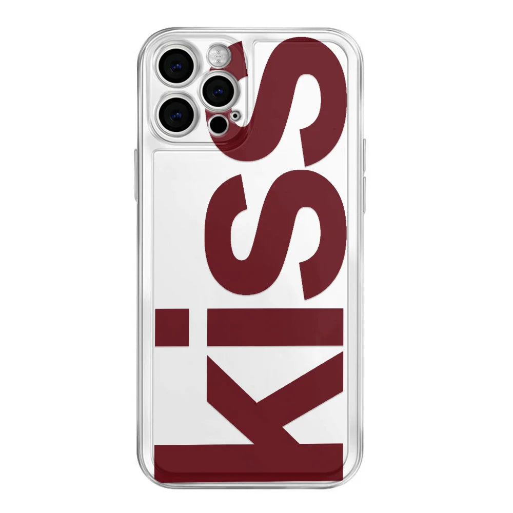 Kiss English Phone Cases For iPhone 17 16 15 14 Plus 13 12 11 Pro Max Plus 17 Air Transparent Silicone Cover Coque