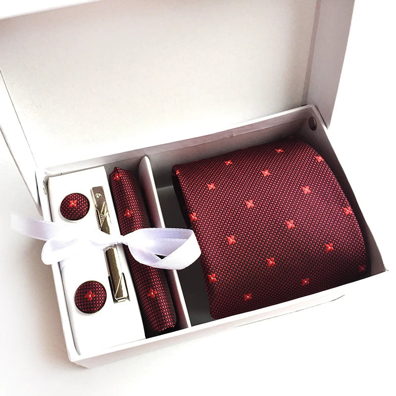 tie set for men gift box for men gravata luxury designer brand 8 cm Jacquard Necktie Pocket Square Clip cufflinks