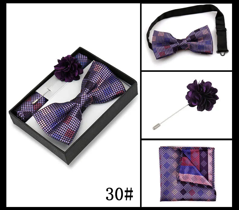 Classic High Quality Bow Tie Set Box Gift For Men Fashion Elegant Bowtie Handchief And Brooch Set Wedding Business Accessories
