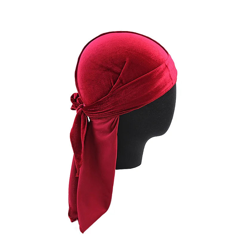 New Unisex Velvet Durags Bandana Turban Hat Men Women Breathable Warm Long Tail Doo Rag Durags Pirate Hat Hip Hop Headband