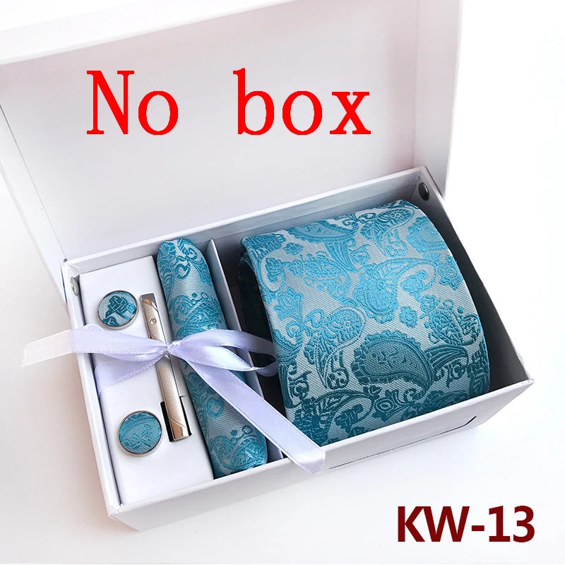 tie set for men gift box for men gravata luxury designer brand 8 cm Jacquard Necktie Pocket Square Clip cufflinks