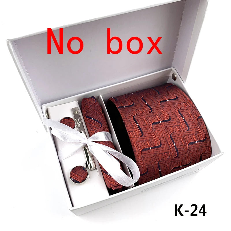 tie set for men gift box for men gravata luxury designer brand 8 cm Jacquard Necktie Pocket Square Clip cufflinks