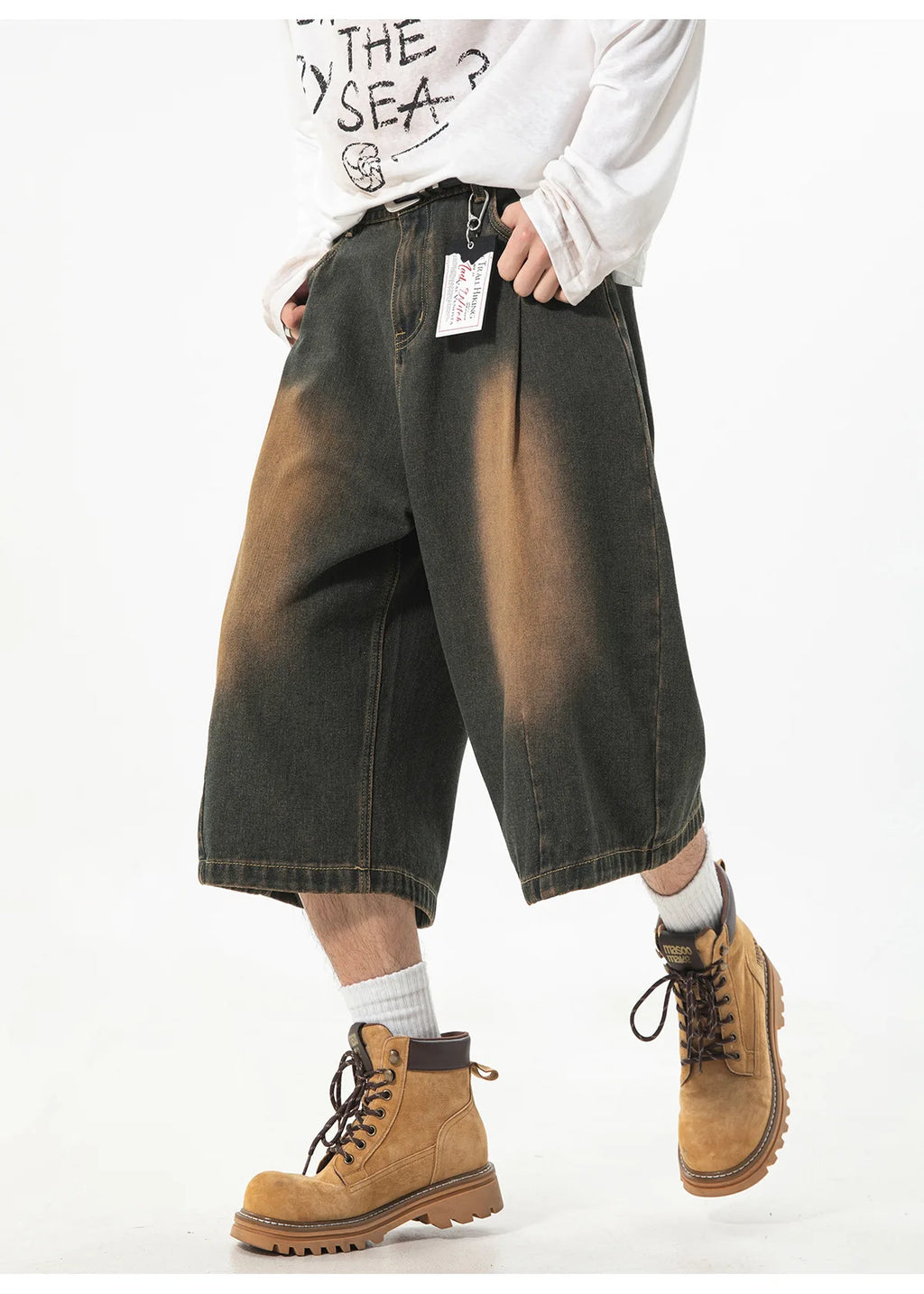 Straight Seven-point Jeans Men's 2026 Summer Washed Old Retro Texture Loose Casual