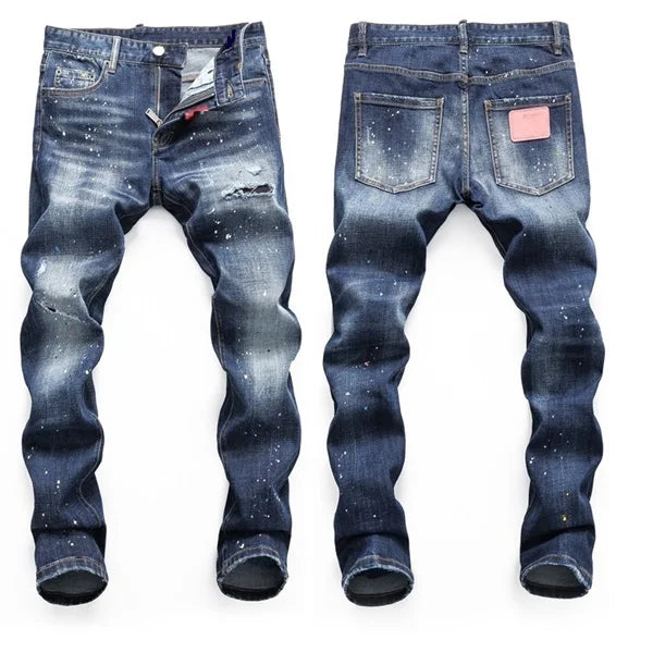 High Quality Street Fashion Men Jeans Retro Blue Elastic Slim Fit Ripped Jeans Men Embroidery Designer Denim Brand Pants Hombre