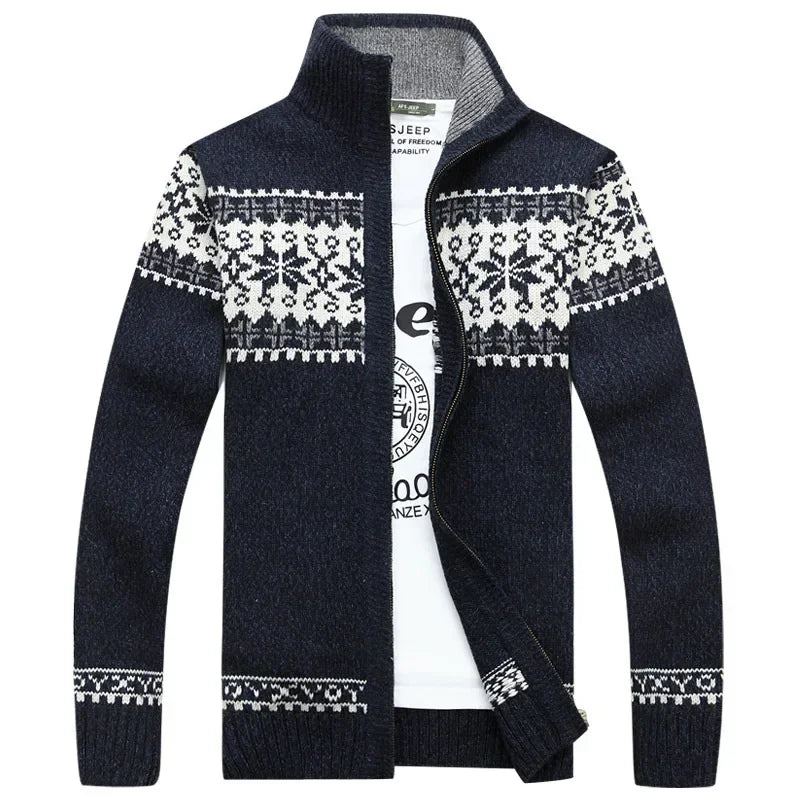 2026 Men's Warm Knitted Jackets Thick Long Sleeve Warm Sweater Coat Printted Casual Cardigan Male Jackets Cardigan Plus Size 5XL
