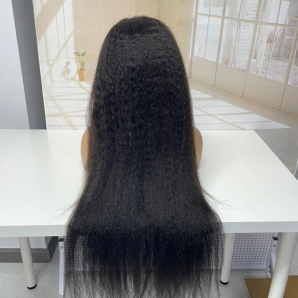 T1B/4 Yaki Straight 350% Density 13x4 Lace Front Human Hair Wig Natural Color Kinky Straight Brazilian Hair Wig For Black Women