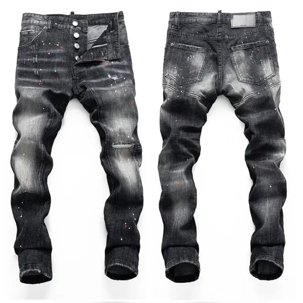 High Quality Street Fashion Men Jeans Retro Blue Elastic Slim Fit Ripped Jeans Men Embroidery Designer Denim Brand Pants Hombre