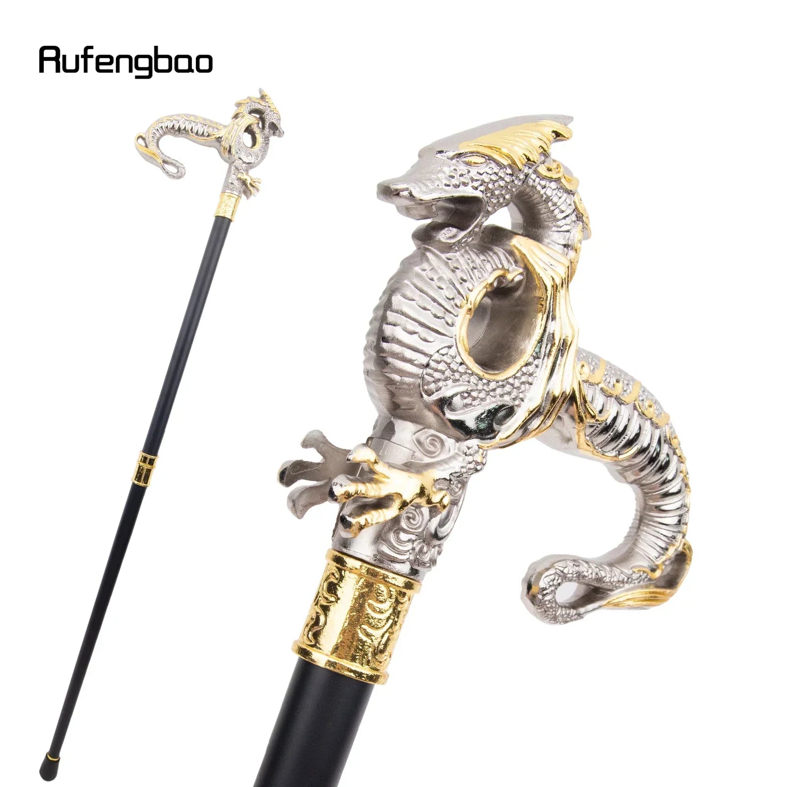 Golden White Luxury Dragon Walking Cane Fashion Decorative Stick Gentleman Elegant Cane  Crosier 93cm  Performance Stage Cane