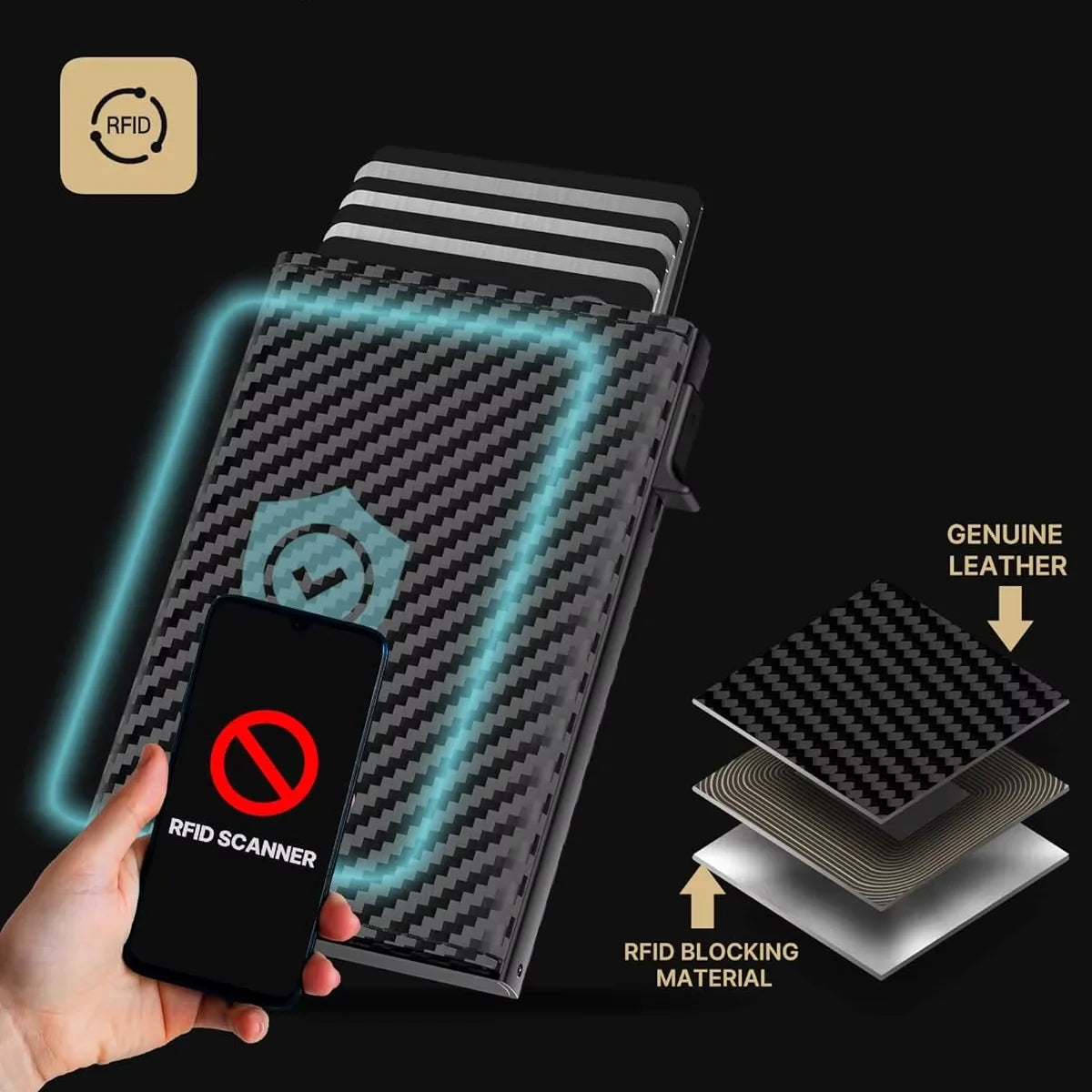 Wallet Card Holde  Pop Up PU Case,  Smart, RFID Blocking, Minimalist, Front Pocket 9-14 Card Capacity | ID Window | Cash Slot