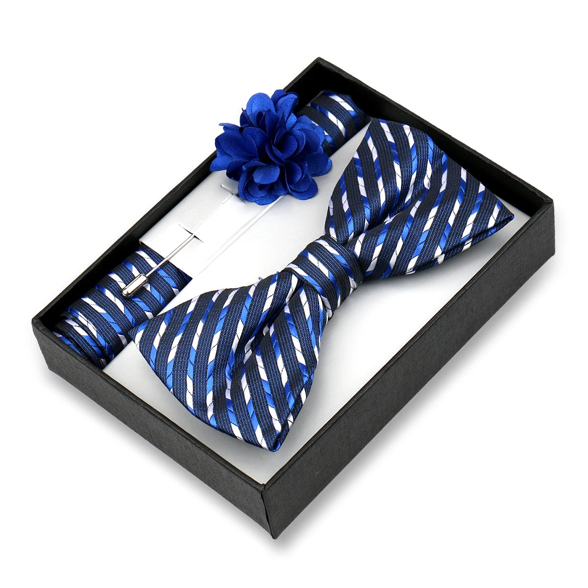 Classic High Quality Bow Tie Set Box Gift For Men Fashion Elegant Bowtie Handchief And Brooch Set Wedding Business Accessories