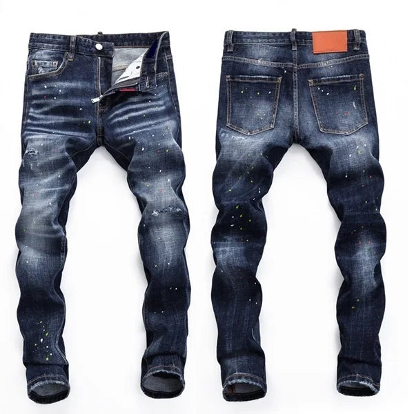 High Quality Street Fashion Men Jeans Retro Blue Elastic Slim Fit Ripped Jeans Men Embroidery Designer Denim Brand Pants Hombre