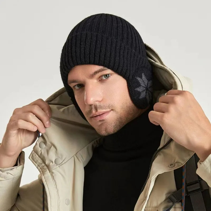 New Outdoor Women Men Winter Knitted Hat Plush Warm Peaked Cap Earmuff Fashion Faux Fur Lined Bomber Hats Cycling Ear Protection