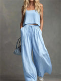 Suspender Top Women + Wide-leg Trousers Women 2piece Set Summer Fashion Elastic Waist Lace-up Pocket Trousers Casual Suit Female