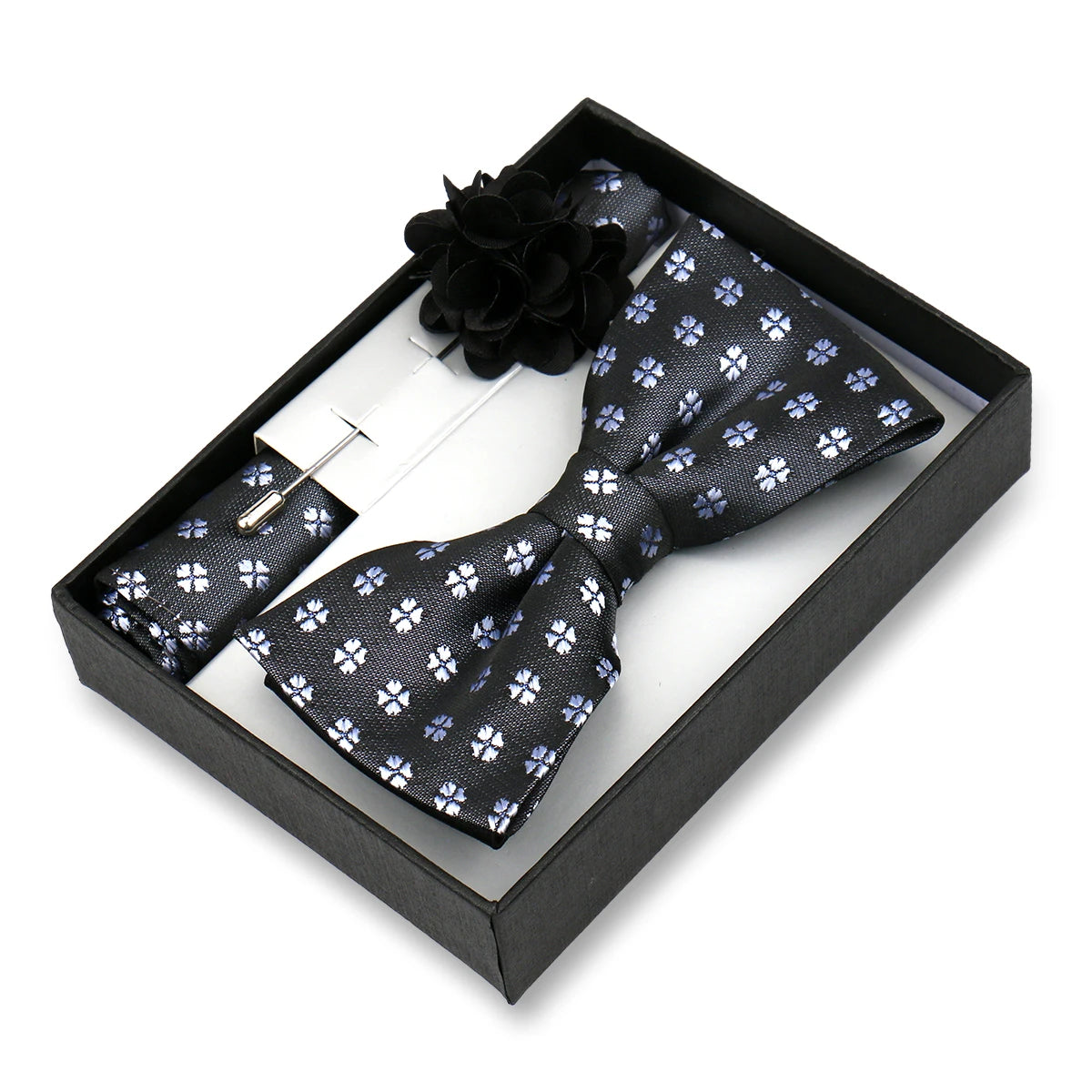 Classic High Quality Bow Tie Set Box Gift For Men Fashion Elegant Bowtie Handchief And Brooch Set Wedding Business Accessories