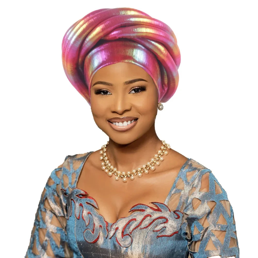 Nigeria Autogele Headtie Muslim Hat Party Headwear Turbante Twisted Braid Turban Cap for Women African Head Wrap Bonnet Headgear