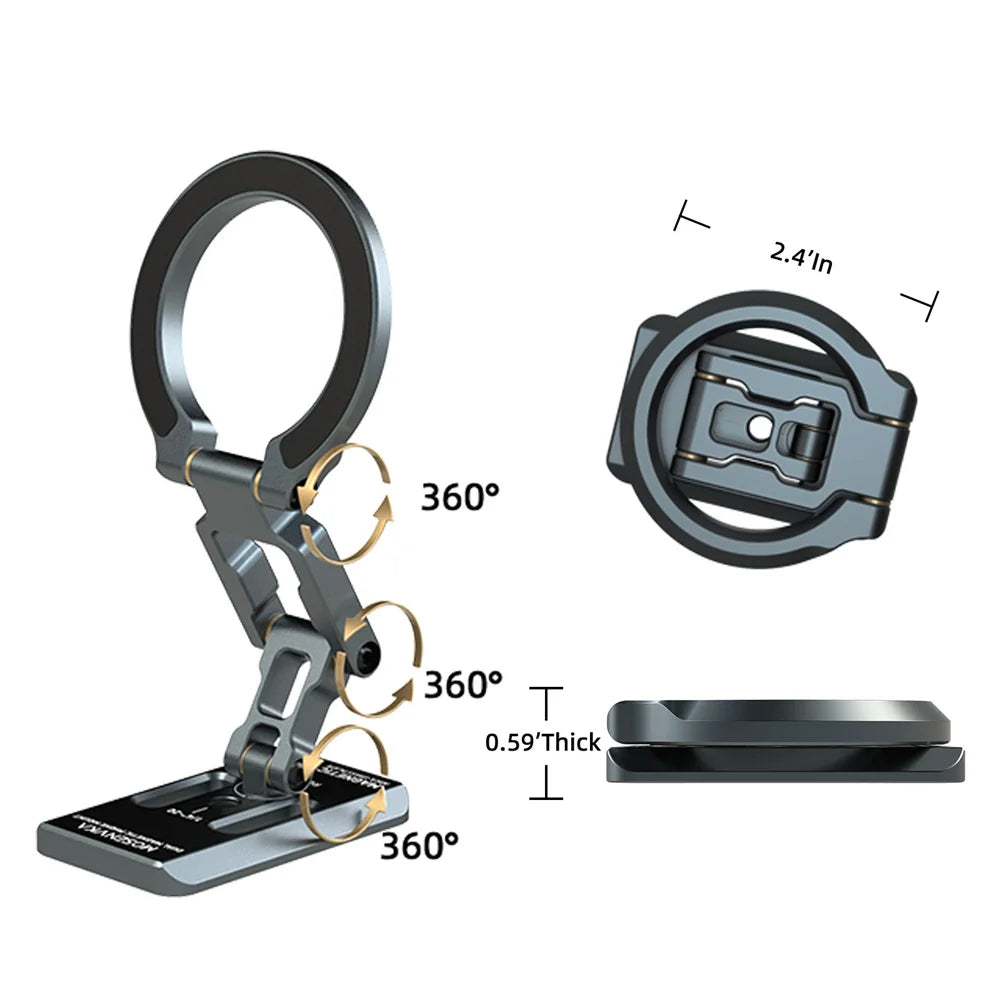 MOSENVKA 3-Axis Magnetic Phone Holder Stand Slim Foldable Desktop Holder Gym Mount for iPhone Android w 1/4" for Tripod