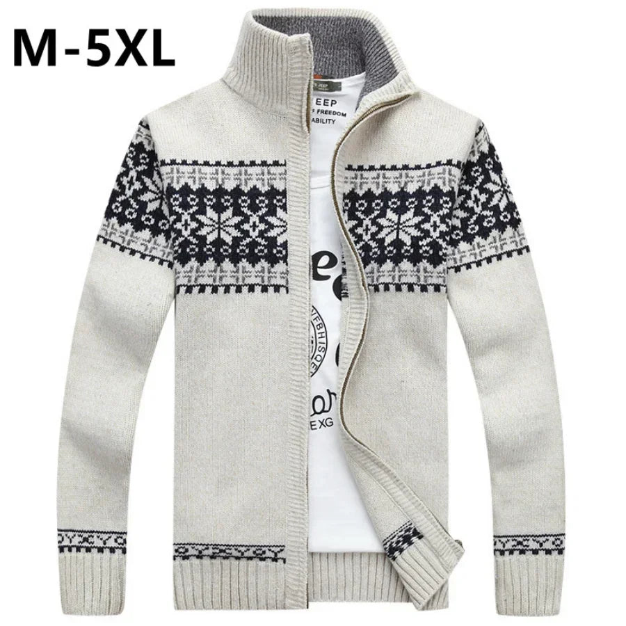 2026 Men's Warm Knitted Jackets Thick Long Sleeve Warm Sweater Coat Printted Casual Cardigan Male Jackets Cardigan Plus Size 5XL
