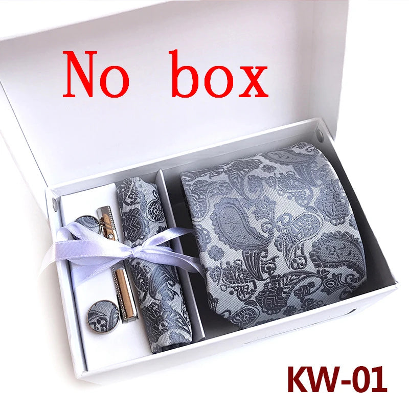 tie set for men gift box for men gravata luxury designer brand 8 cm Jacquard Necktie Pocket Square Clip cufflinks