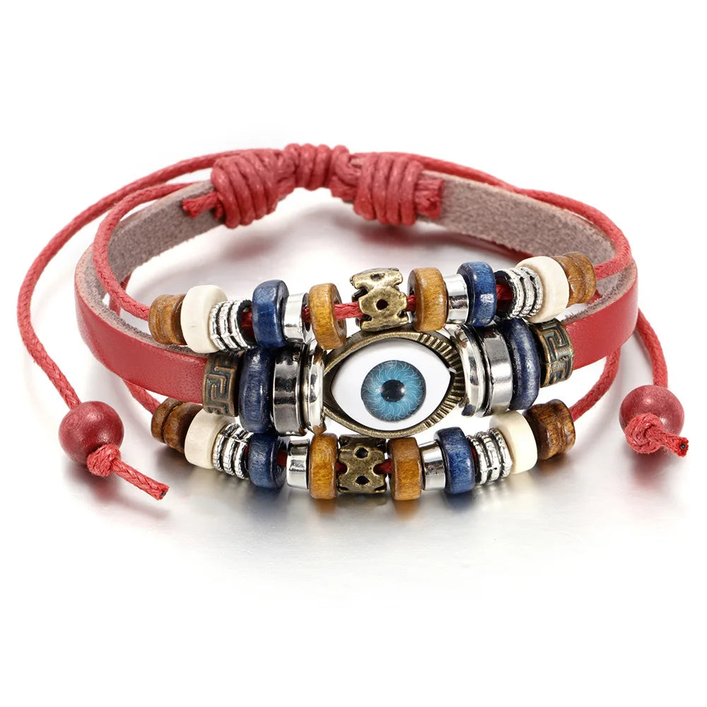 Braided Leather Bracelets for Men Women Wrap Wood Beads Cuff Bracelet Hemp Cords Ethnic Tribal Handmade Wrap Wristband Bracelets