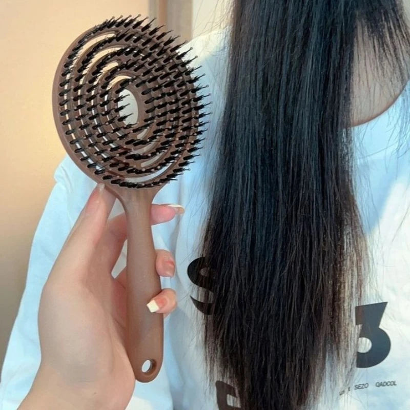 Boar Bristle Detangling Hair Brush Women Scalp Massage Comb Hollow Out Wet Curly Hair Comb Barber Hairdressing Styling Tools