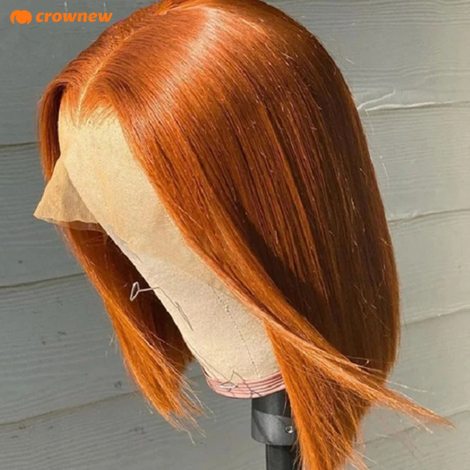 Ginger Human Hair Wig #350 Colored Straight Bob Hair Wig Human Hair 13X4 Hd Lace Frontal Wigs Preplucked 100% Human Hair Wig