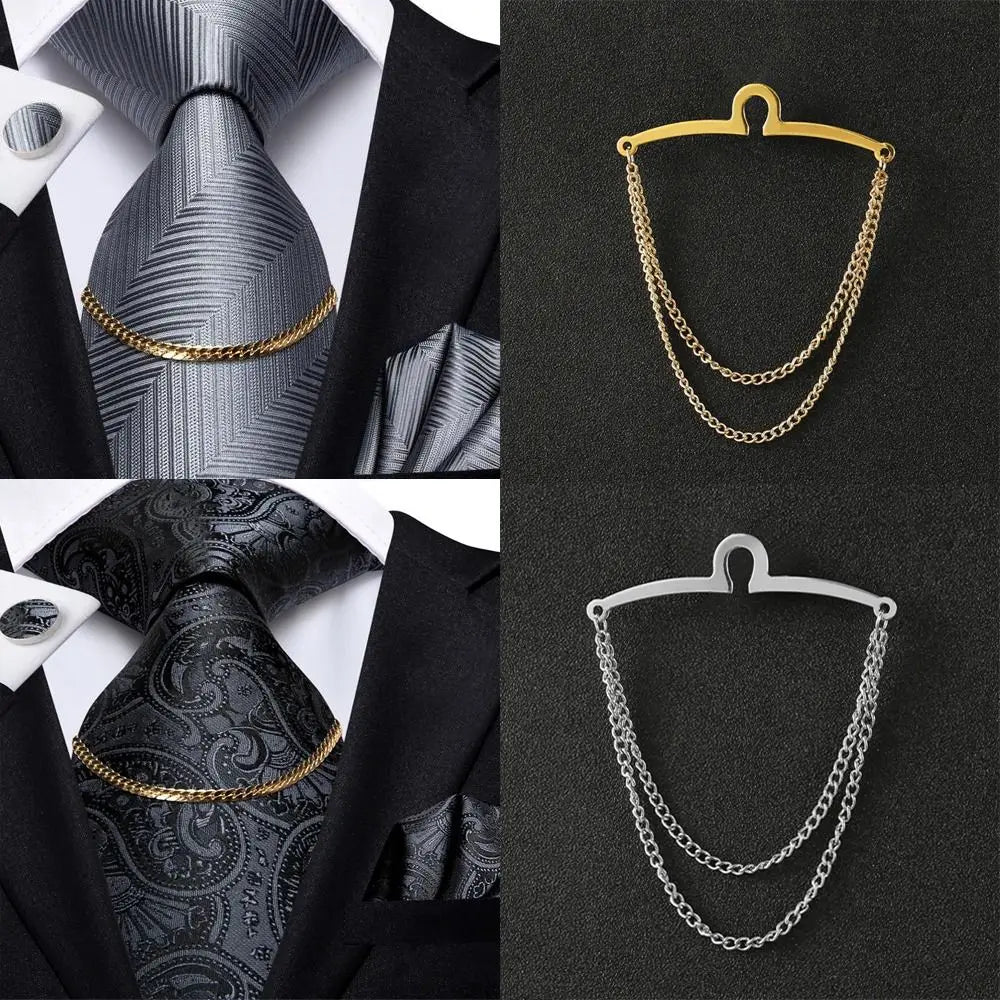 Vintage Men Tie Clip Shirt Chain Buckle U-Shaped Tie Clips Chain Jewelry Business Banquet Wedding Formal Tie Necktie Accessories
