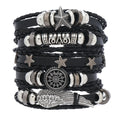5Pcs/ Set Braided Wrap Leather Bracelets for Men Vintage Life Tree Rudder Charm Wood Beads Ethnic Tribal Wristband Rope Bracelet