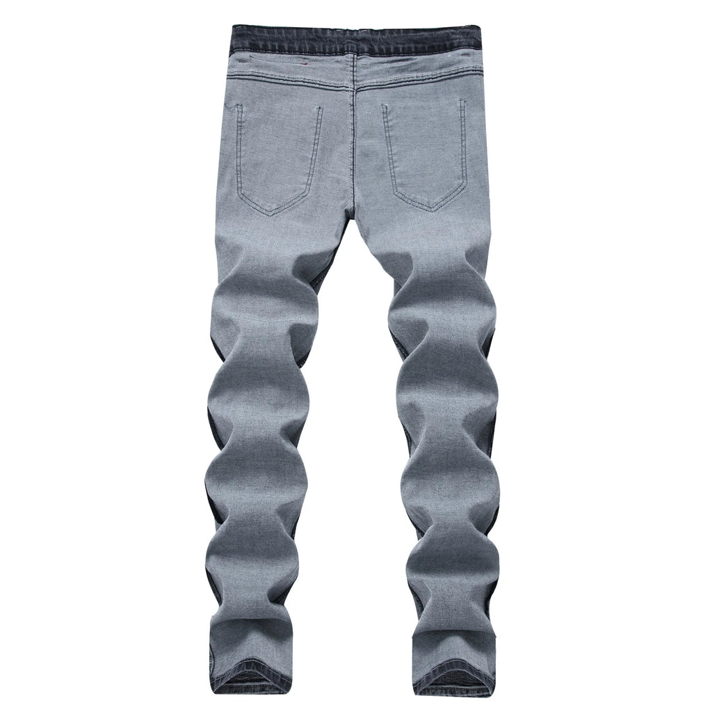 New 2026 Men's Grey Jeans Pants Fashion Casual Slim Fit Small Feet Long Pants Trend Versatile Stretch Denim Trousers for Men