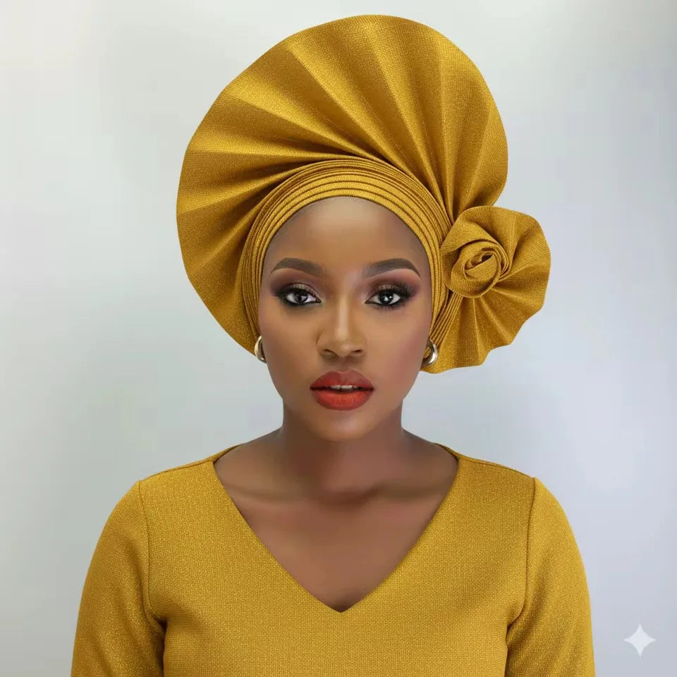 2026 New African Headtie Turban Nigeria Auto Gele Head Wraps Auto Gele Women's Turban Cap Wedding Geles Muslim Head Wraps Bonnet