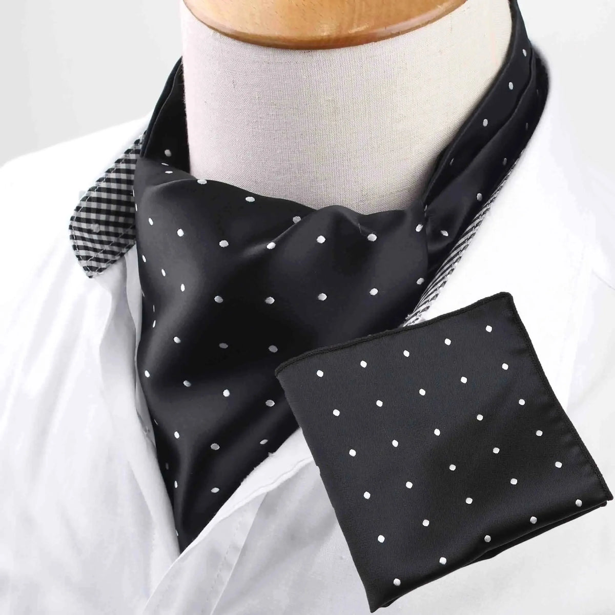 Polyester Cravat Pocket Square Set Formal Necktie Handkerchief Ascot Self Tie Polka Dot Paisley Design Gentleman Necktie Gifts