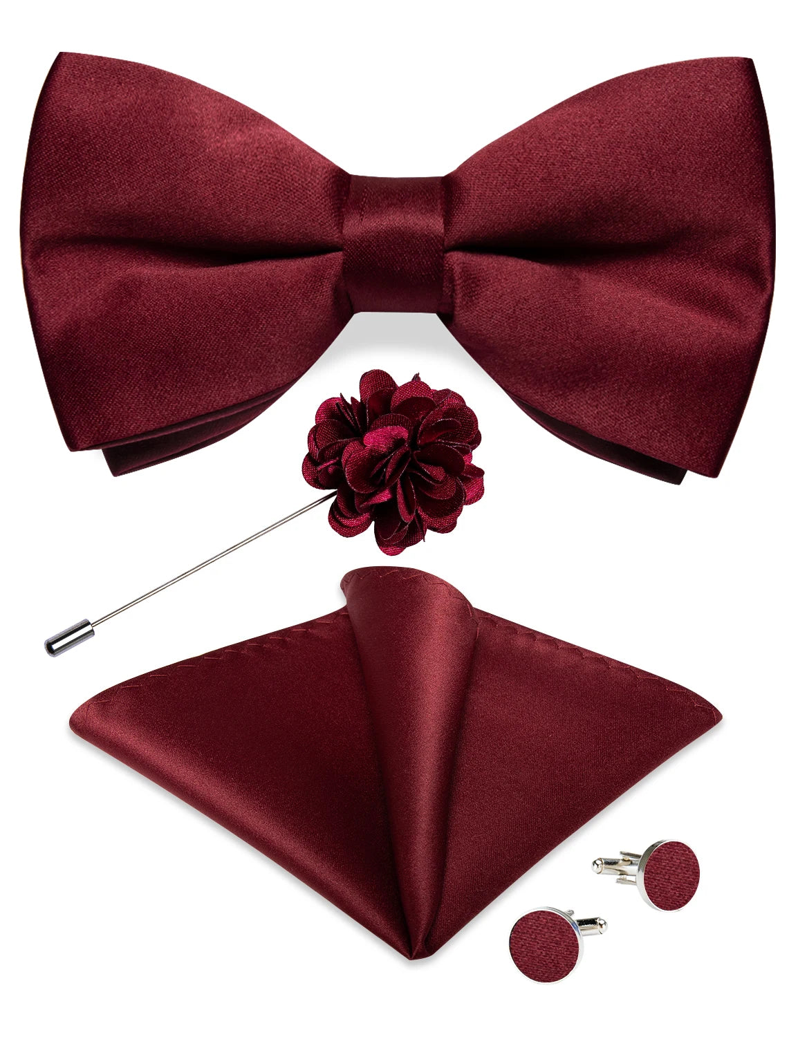 Wedding Bow Tie for Men Classic Red Pre-tied Bowtie Cufflinks Corsage Set for Party Butterfly Knot Gift Man Accessories