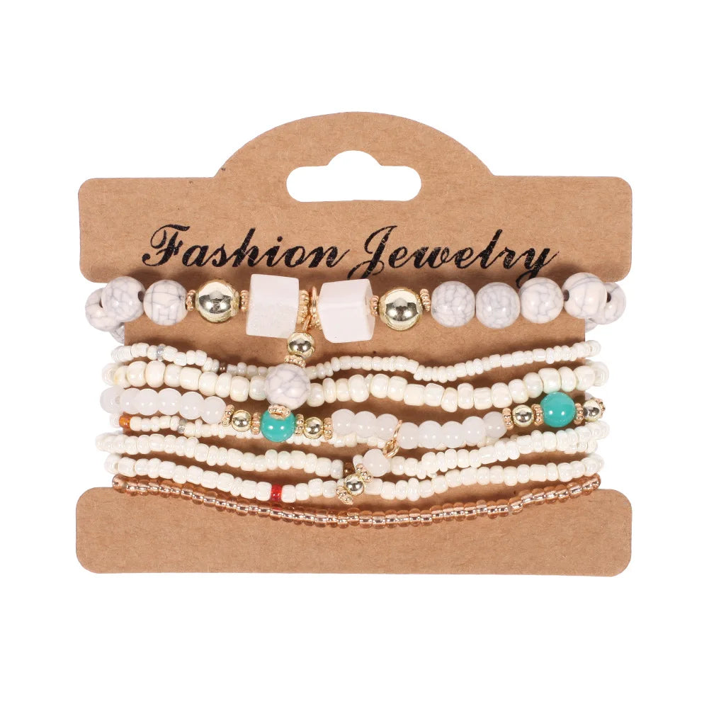 Bohemian Handmade Beads Bracelet Set For Women Summer Colorful Beaded Chain Bangle Men Boho Jewelry Accessories