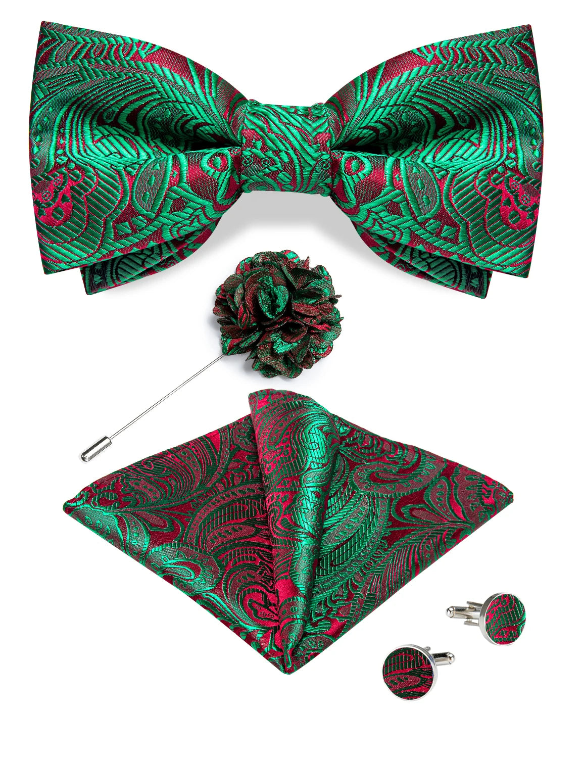 Wedding Bow Tie for Men Classic Red Pre-tied Bowtie Cufflinks Corsage Set for Party Butterfly Knot Gift Man Accessories