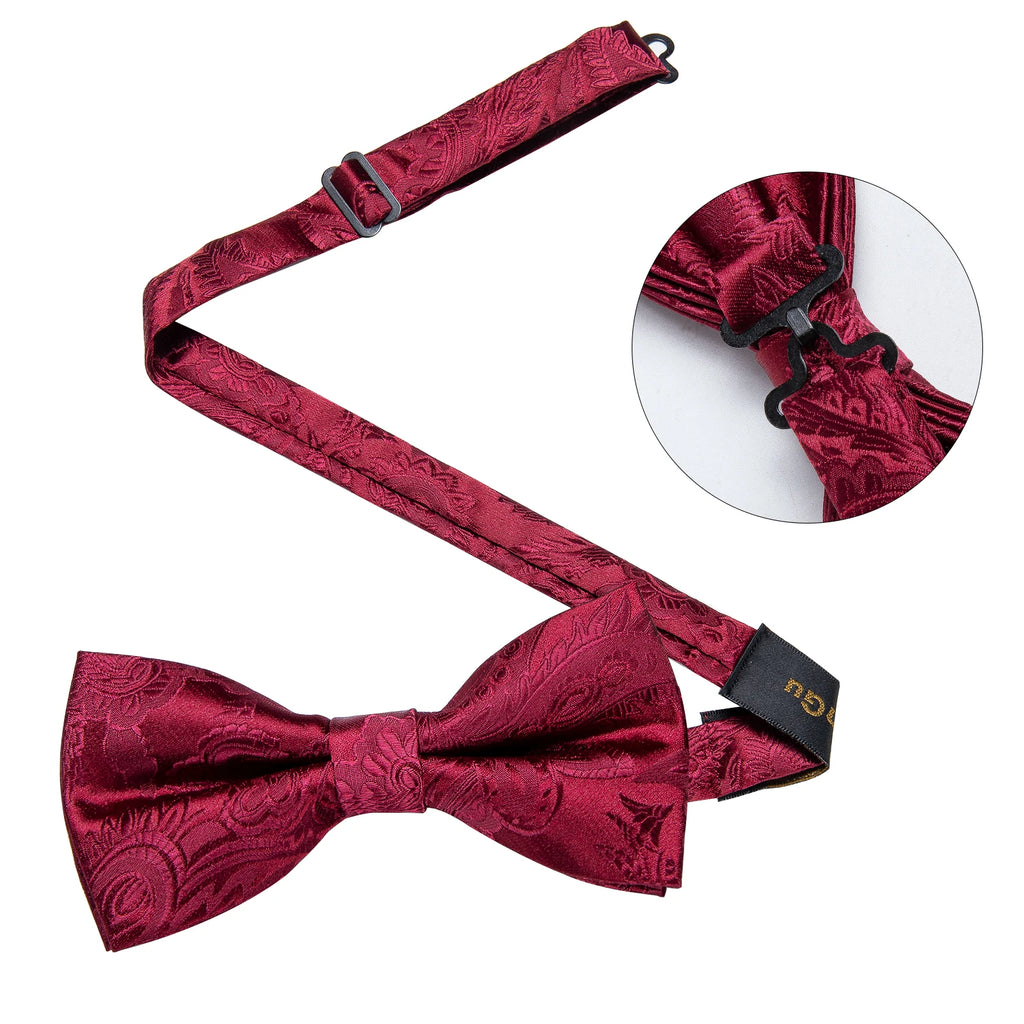 Wedding Bow Tie for Men Classic Red Pre-tied Bowtie Cufflinks Corsage Set for Party Butterfly Knot Gift Man Accessories