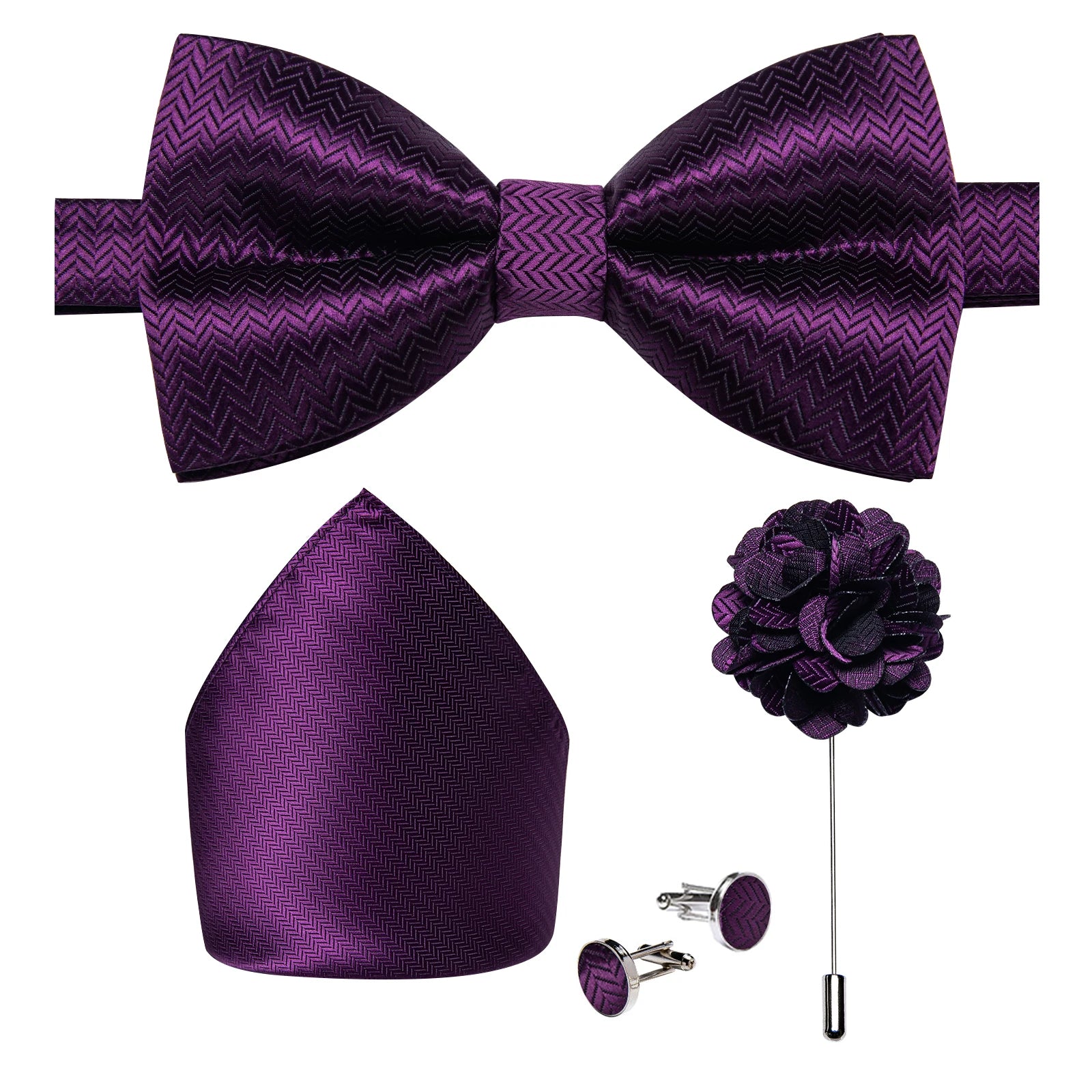 Wedding Bow Tie for Men Classic Red Pre-tied Bowtie Cufflinks Corsage Set for Party Butterfly Knot Gift Man Accessories