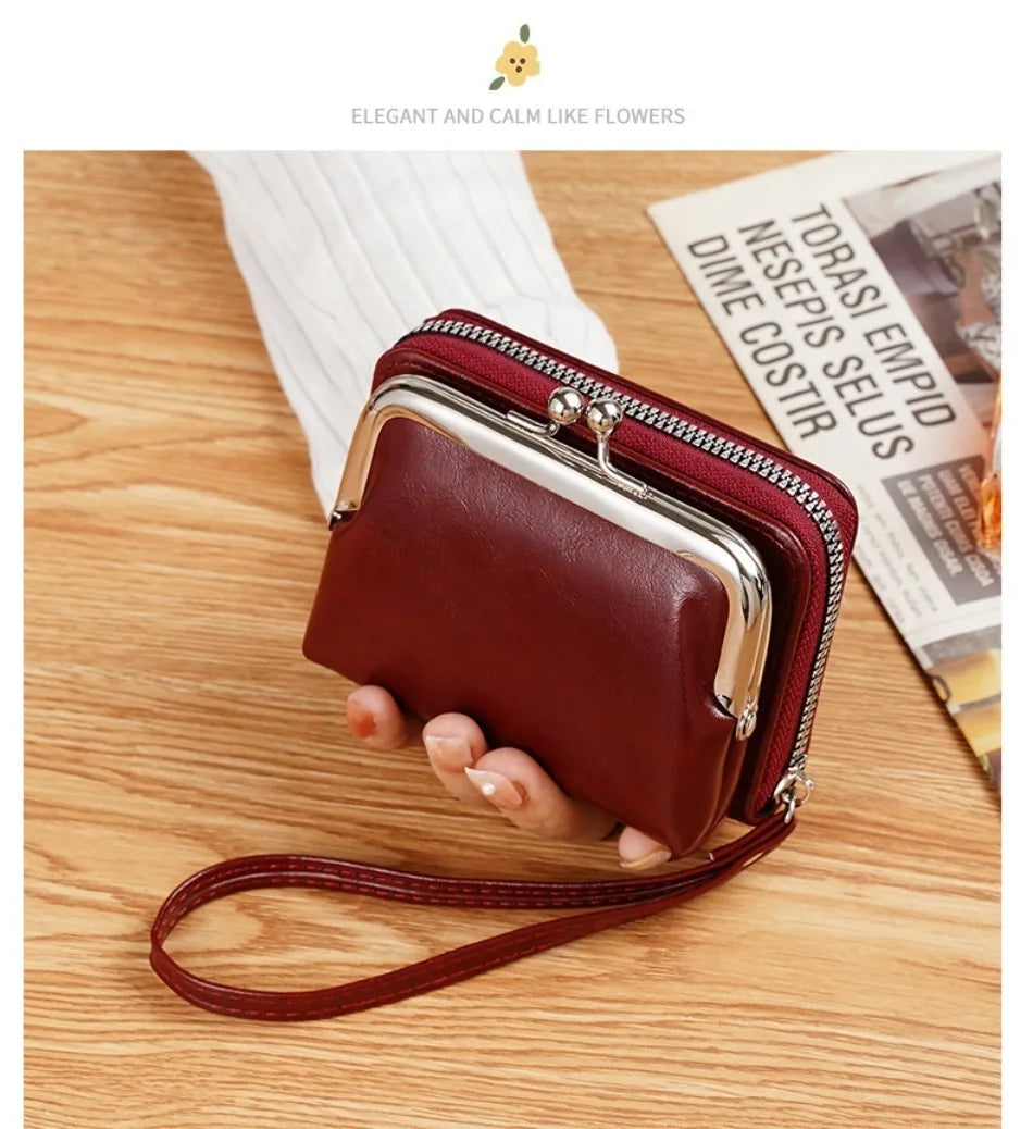 Women's Wallet Fashionableand Minimalist Wrist Strap Short Zero Wallet RetroVersatile LargeCapacity Multi Card Pocket Money Clip