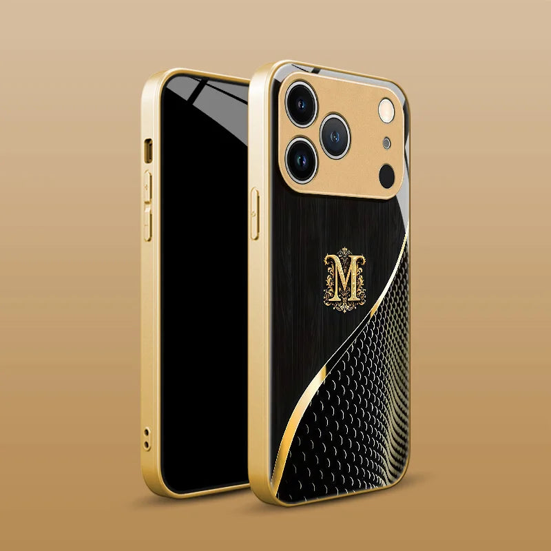 Elegant Gold Initial M Phone Cover fashion phone cases For iphone 17 case Glass Phone Case for iPhone 17、16、15、14、13、pm Pro Plus