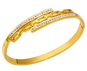Beads Punk Gold Plated Thick Textured Open Bracelet Bangle for Women Men Trendy Stainless Steel Metal Bracelets