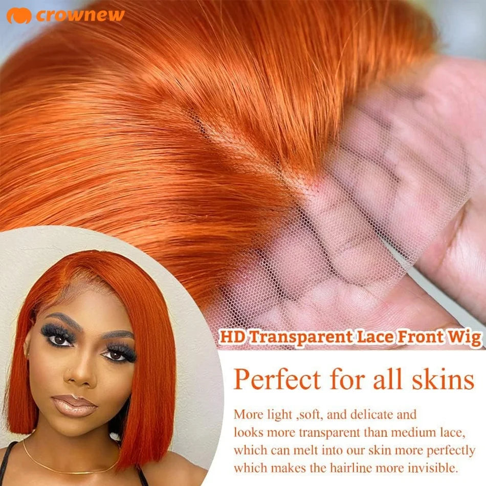 Ginger Human Hair Wig #350 Colored Straight Bob Hair Wig Human Hair 13X4 Hd Lace Frontal Wigs Preplucked 100% Human Hair Wig