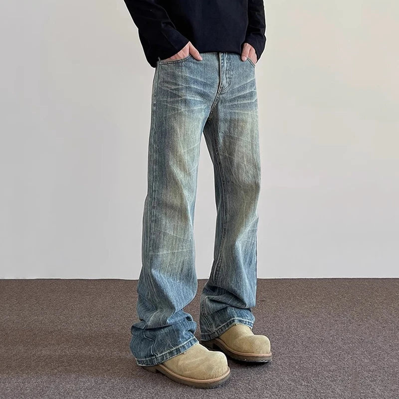 Hiphop Bootcut Jeans Mens Straight Wide-leg Pants New High Street Lightning Ripple Jeans Four Seasons Classic High Quality Pants