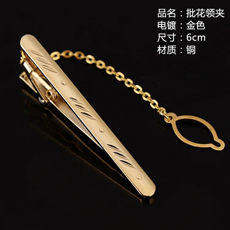 Tie Clip For Women &Men Metal Gold Vintage Chain Luxury Business Ties Bar Pin Clip For Necktie Man Shirt Accessories Party Wedding Gift