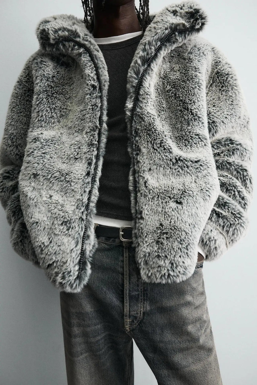 Men's Fashion Luxury Faux Fur Overcoat Winter Warm Hooded Windproof Fur Jacket Thick Thermal Parkas Outerwear For Male