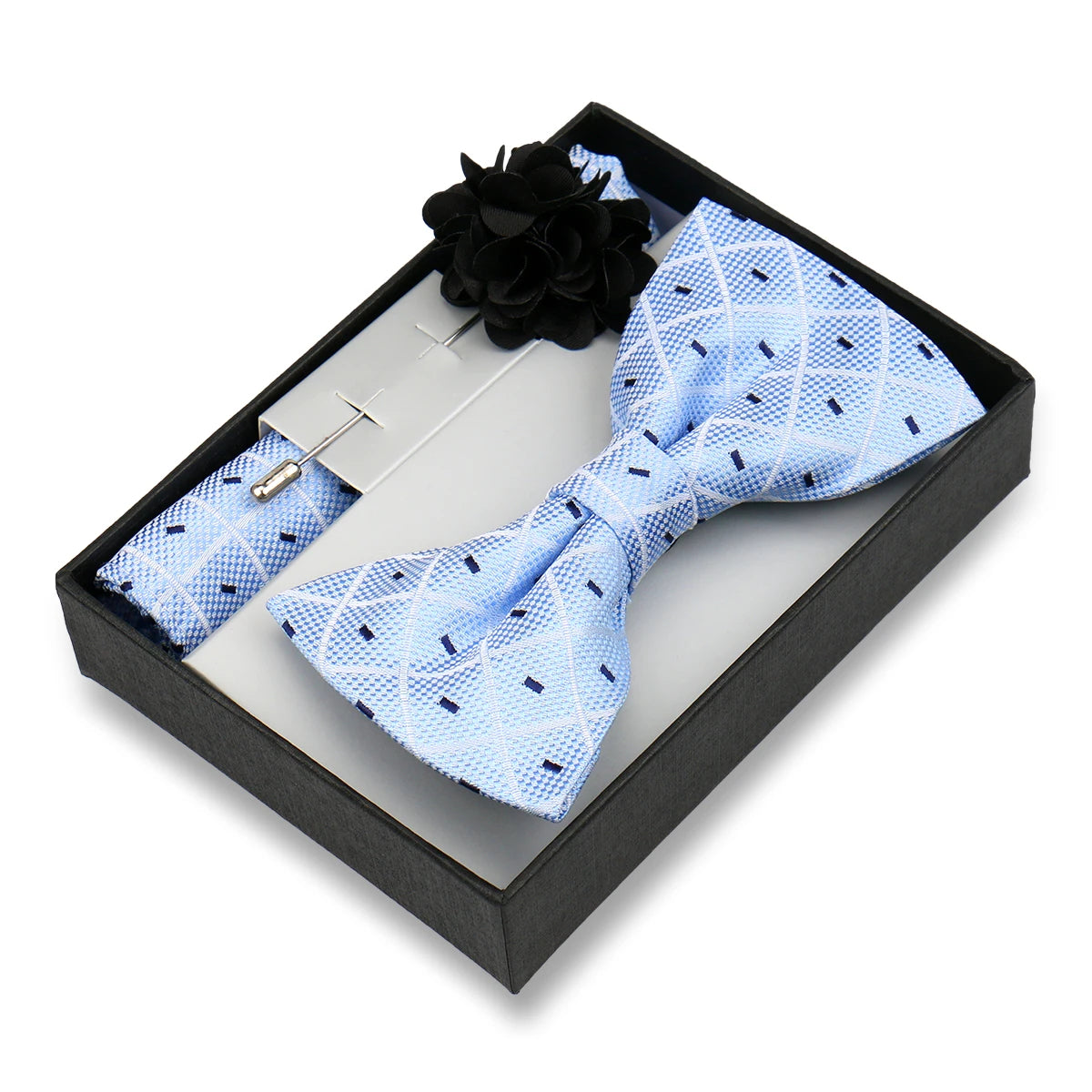 Classic High Quality Bow Tie Set Box Gift For Men Fashion Elegant Bowtie Handchief And Brooch Set Wedding Business Accessories